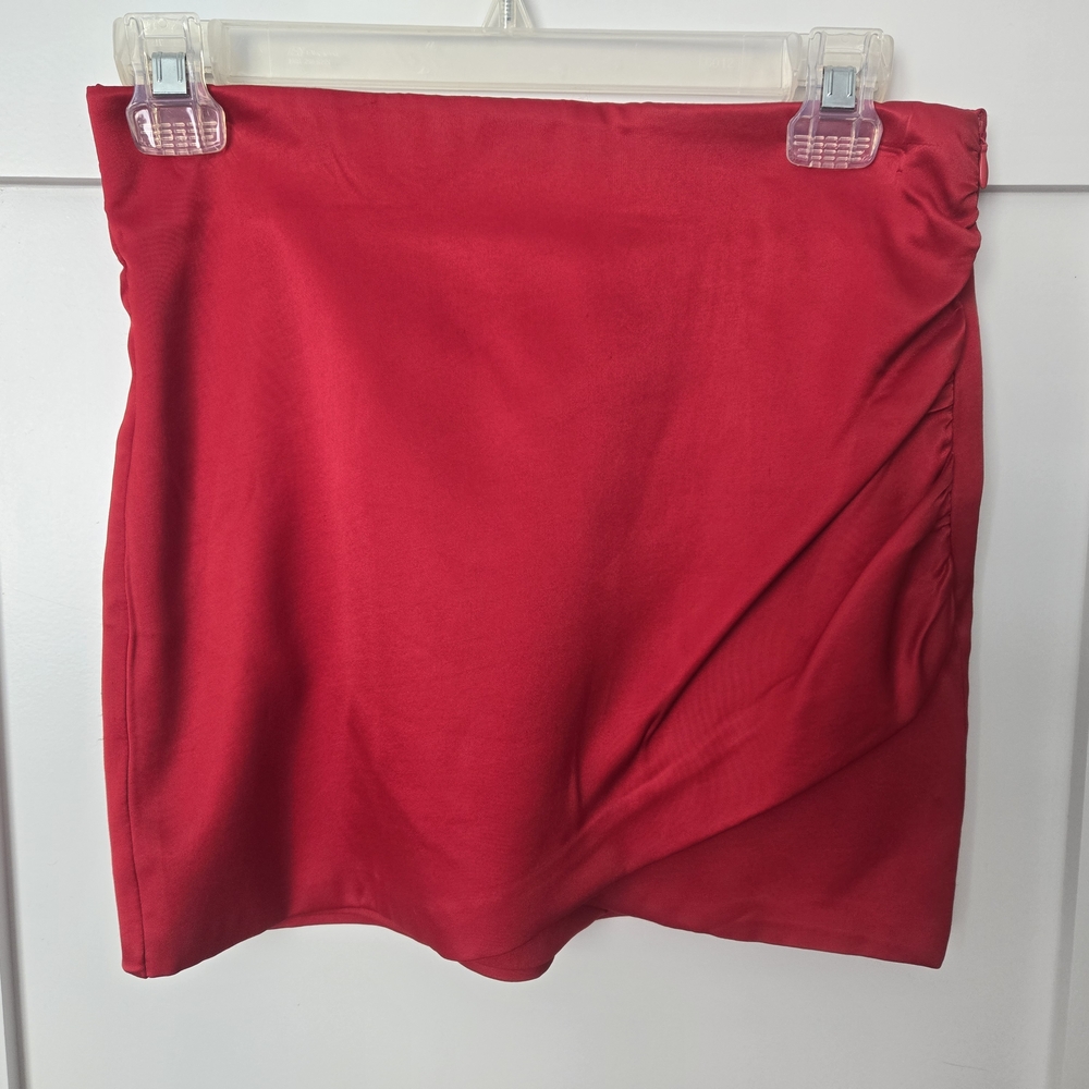 Zara Never Worn Size XS Red Faux Wrap Mini Skirt With Rouching